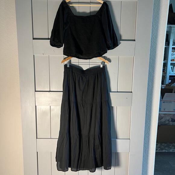 Able‎ Erna Smocked Blouse and Harper Tiered Maxi Skirt Set Black Size XL NEW - Picture 10 of 11